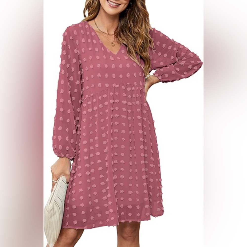 OURS Dark Pink Mauve Dress | Loose Fit | Polka Dot‎ Texture